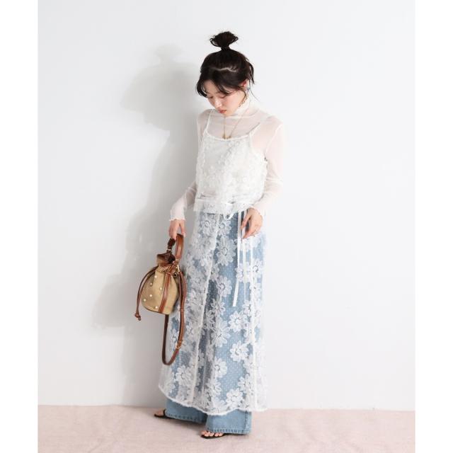 ルクールブラン（le．coeur blanc）/TORRAZZO DONNAフローラルレースラップスカート_11
