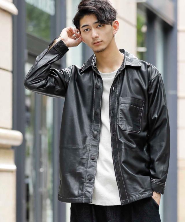ロンドンデニム/【LodonDenim】フェイクレザー/オーバーシャツ ブルゾン