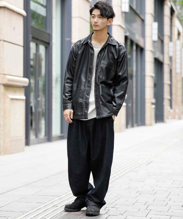 ロンドンデニム/【LodonDenim】フェイクレザー/オーバーシャツ ブルゾン