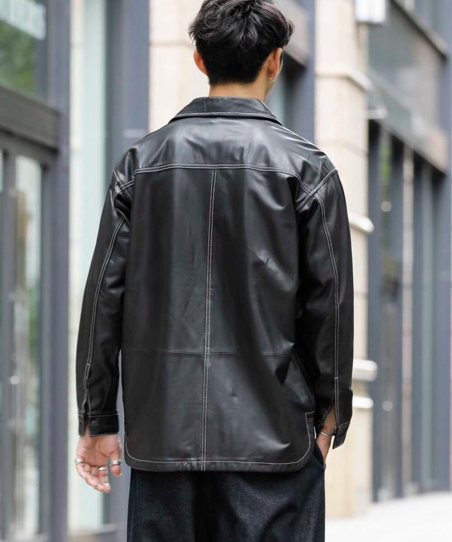 ロンドンデニム/【LodonDenim】フェイクレザー/オーバーシャツ ブルゾン