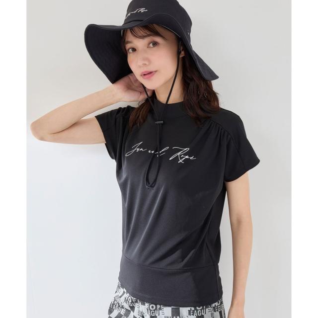 JUN＆ROPE 2023 レディース 接触冷感 UVカット フレンチスリーブ モックネック 半袖 シャツ タック使い ERM13100 23SS モックシャツ ゴルフ ジュンロペ JUN3 tシャツ 「UV」「接触冷感」シルバーロゴスリットプルオーバー レディース