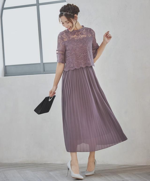 ドレスプラス（DRESS+）/ワンピース ドレス レース プリーツ パーティードレス 結婚式