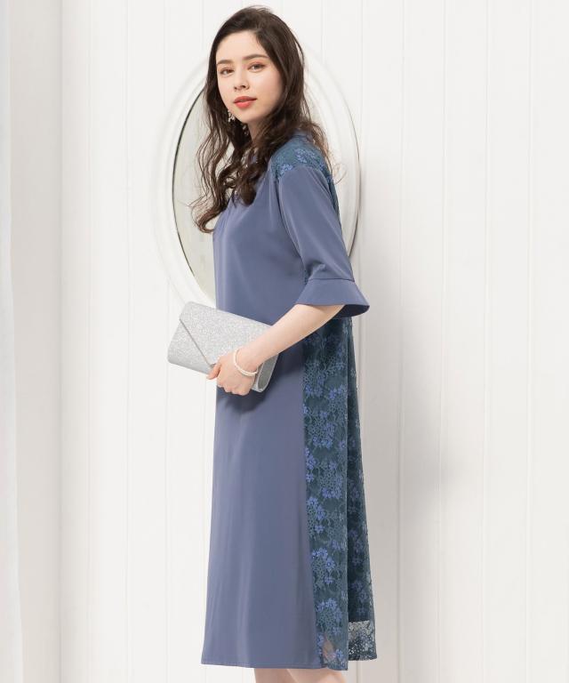 ドレスプラス（DRESS+）/2way ドレス ワンピース ゆったり レース 袖つき ミモレ丈
