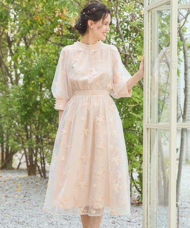 ドレスプラス（DRESS+）/チュールドレス ワンピース Aライン フレア 袖あり ミモレ丈