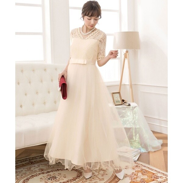 ドレスプラス（DRESS+）/ウエストリボン付きレース×チュール