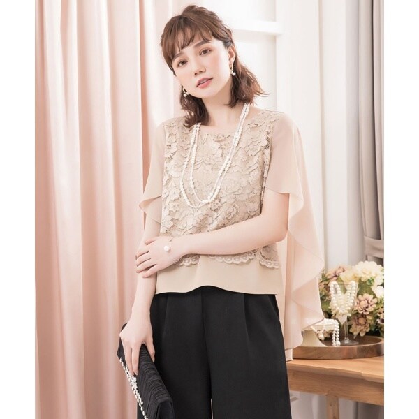 ドレスプラス（DRESS+）/ケープ風レース×シフォンドッキングワイド
