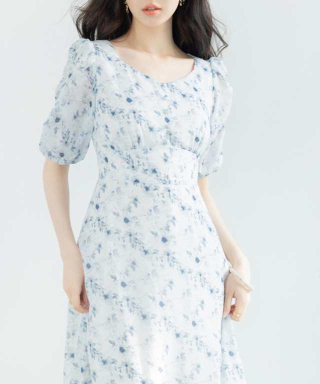 セゾン ド パピヨン（SAISON DE PAPILLON）/花柄ギャザースリーブミモレ丈ワンピースの通販は
