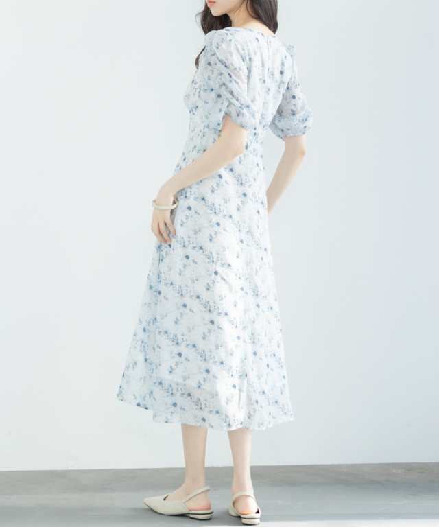 セゾン ド パピヨン（SAISON DE PAPILLON）/花柄ギャザースリーブミモレ丈ワンピースの通販は