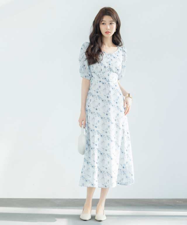セゾン ド パピヨン（SAISON DE PAPILLON）/花柄ギャザースリーブミモレ丈ワンピースの通販は