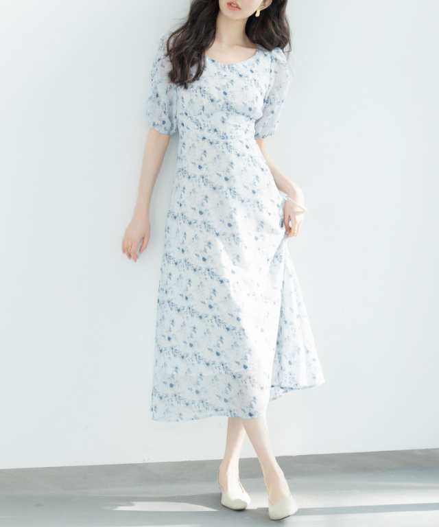 セゾン ド パピヨン（SAISON DE PAPILLON）/花柄ギャザースリーブミモレ丈ワンピースの通販は
