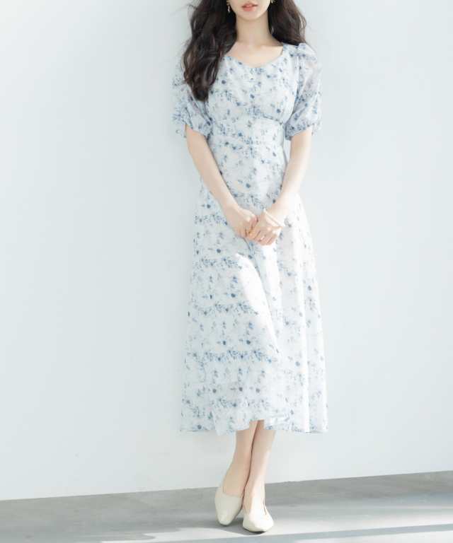 セゾン ド パピヨン（SAISON DE PAPILLON）/花柄ギャザースリーブミモレ丈ワンピースの通販は