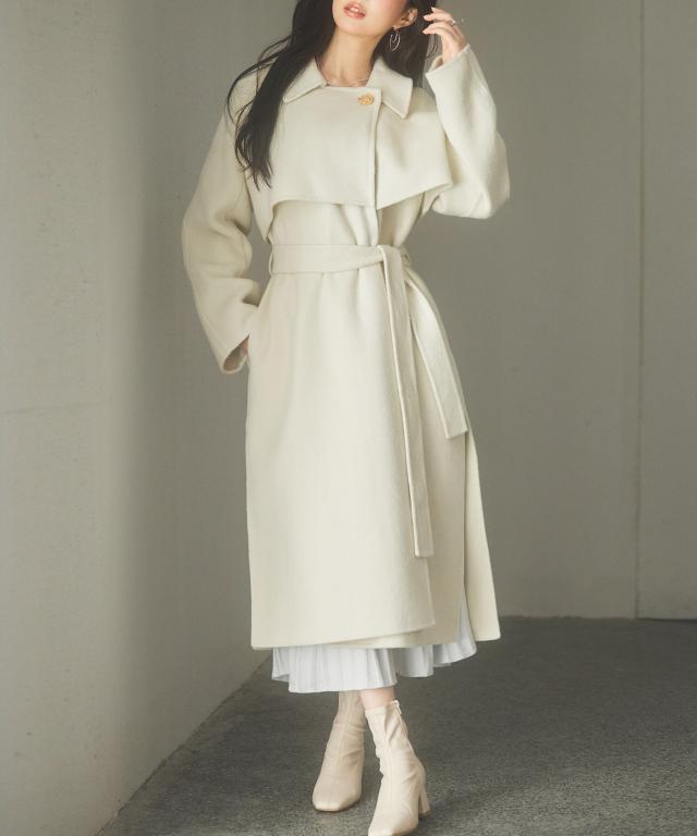 セゾン ド パピヨン（SAISON DE PAPILLON）/ウール混ベルト付きヨークデザインコート