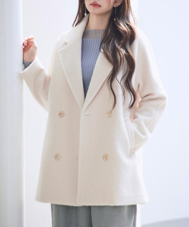 セゾン ド パピヨン（SAISON DE PAPILLON）/ダブルブレストテーラードウールライクジャケット/コート