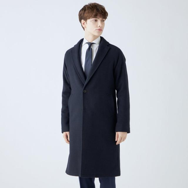 【美品】スーツセレクト/四者混ネップウールチェスターコート/シルク混/ブルー/L 楽天市場】チェスターコート メンズ ロングコート ビジネス カシミヤ混