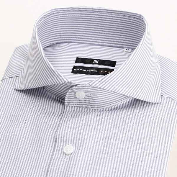 スーツセレクト（SUIT SELECT）/【半袖】カッタウェイワイシャツ グレーストライプ ノーアイロン 綿100％ 形態安定 コットン100