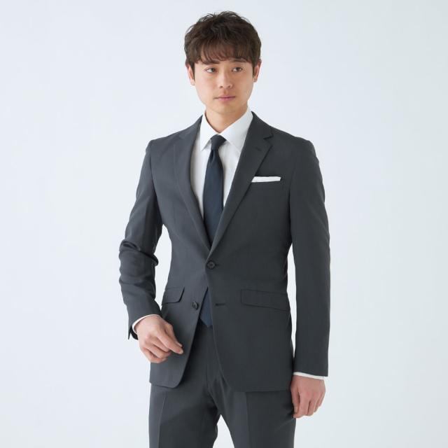 スーツセレクト（SUIT SELECT）/【2釦シングルスーツ】ノータックパンツ チャコールグレー無地 ウォッシャブル