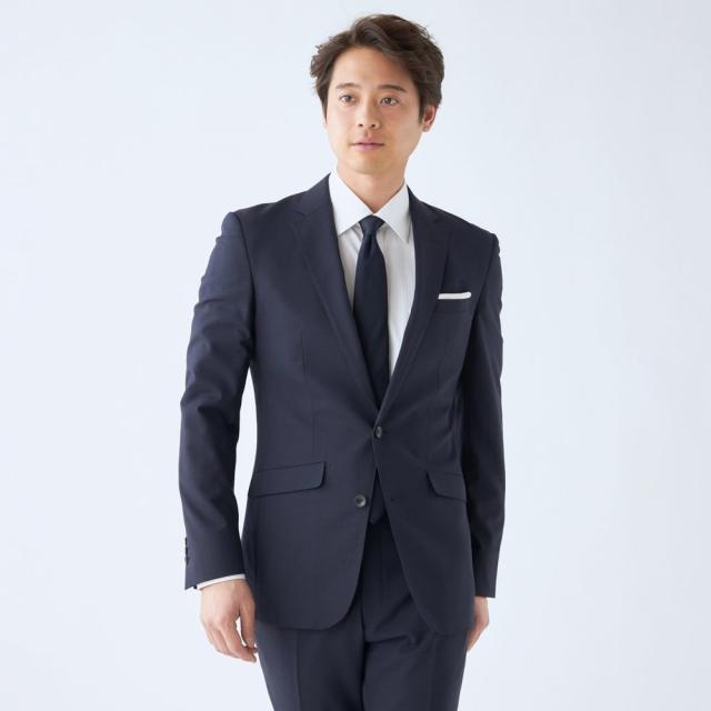 スーツセレクト（SUIT SELECT）/【2釦シングルスーツ】ノータック ネイビー シャドー柄 ※パンツ裾上げ済仕様