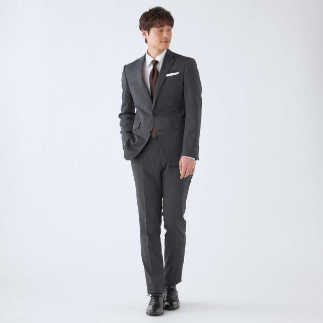 スーツセレクト（SUIT SELECT）/【オールシーズン】2釦ノータックスーツ グレー無地 ウエストムーブ ストレッチ スーツセレクト（SUIT SELECT）/【オールシーズン】2釦ノータック