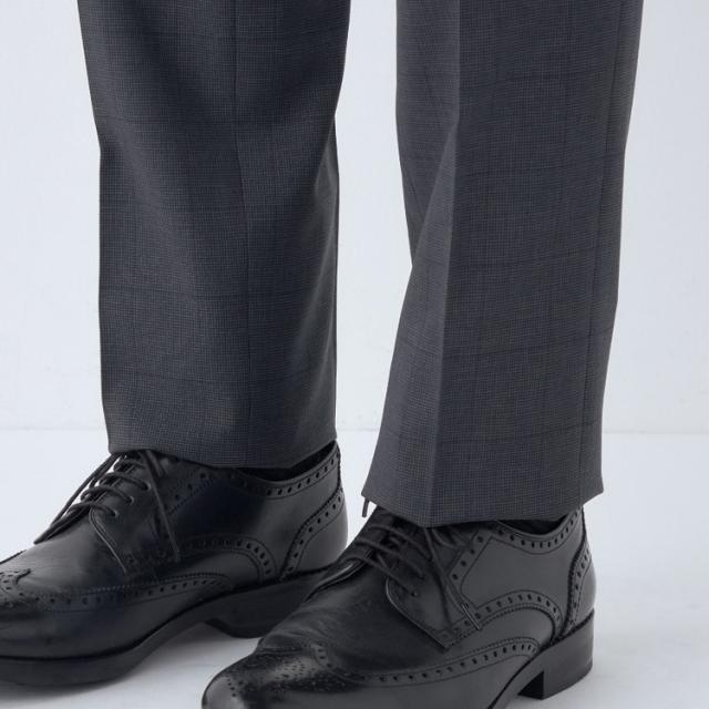 スーツセレクト（SUIT SELECT）/【ノータックテーパードパンツ】グレー 千鳥格子 チェック スラックス ストレッチ ノーアイロン_9