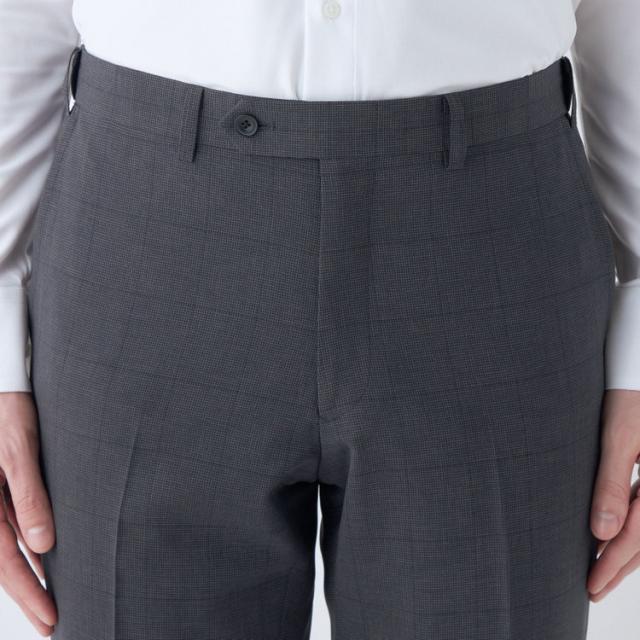 スーツセレクト（SUIT SELECT）/【ノータックテーパードパンツ】グレー 千鳥格子 チェック スラックス ストレッチ ノーアイロン_5