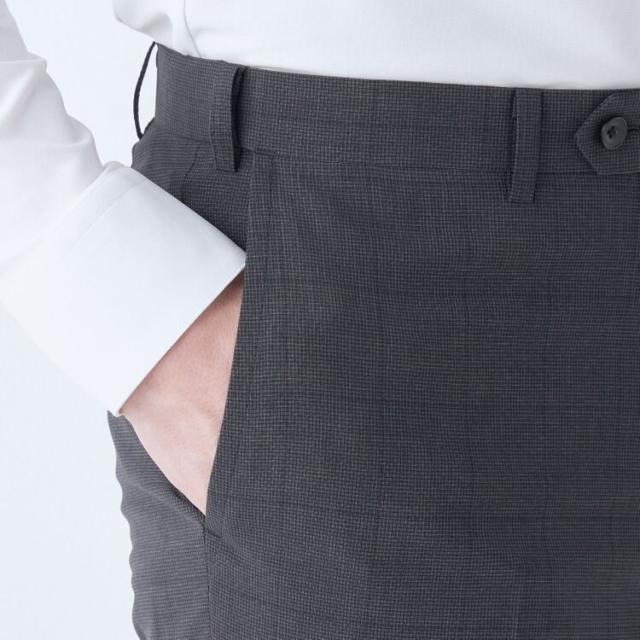 スーツセレクト（SUIT SELECT）/【ノータックテーパードパンツ】グレー 千鳥格子 チェック スラックス ストレッチ ノーアイロン_7