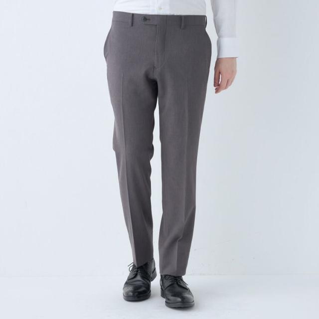 スーツセレクト（SUIT SELECT）/【洗えるテーパードパンツ】ノータック スラックス グレー無地 ※裾上げ済仕様_1