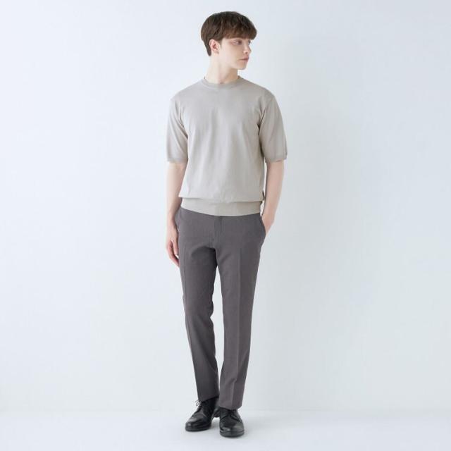 スーツセレクト（SUIT SELECT）/【洗えるテーパードパンツ】ノータック スラックス グレー無地 ※裾上げ済仕様_3