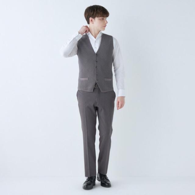 スーツセレクト（SUIT SELECT）/【洗えるテーパードパンツ】ノータック スラックス グレー無地 ※裾上げ済仕様_4