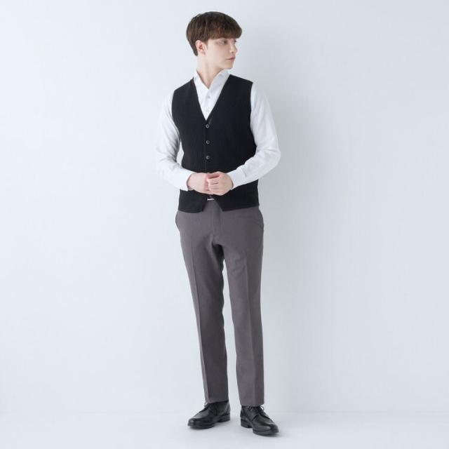 スーツセレクト（SUIT SELECT）/【洗えるテーパードパンツ】ノータック スラックス グレー無地 ※裾上げ済仕様_5