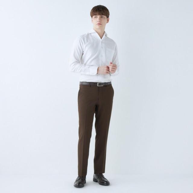 スーツセレクト（SUIT SELECT）/【洗えるテーパードパンツ】ノータック スラックス ブラウン無地 ※裾上げ済仕様_2