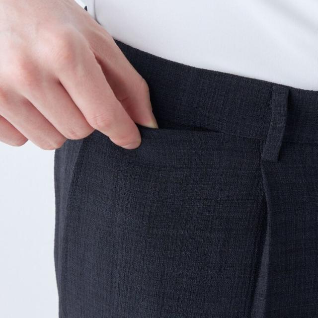 スーツセレクト（SUIT SELECT）/【洗えるテーパードパンツ】ワンタック スラックス ネイビー無地 撥水加工 ※裾上げ済み仕様_9