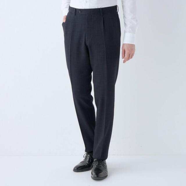 スーツセレクト（SUIT SELECT）/【洗えるテーパードパンツ】ワンタック スラックス ネイビー無地 撥水加工 ※裾上げ済み仕様_1