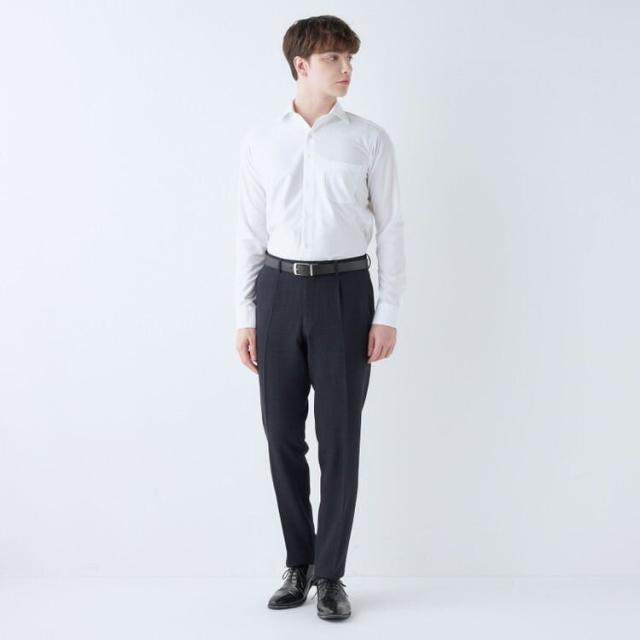 スーツセレクト（SUIT SELECT）/【洗えるテーパードパンツ】ワンタック スラックス ネイビー無地 撥水加工 ※裾上げ済み仕様_2