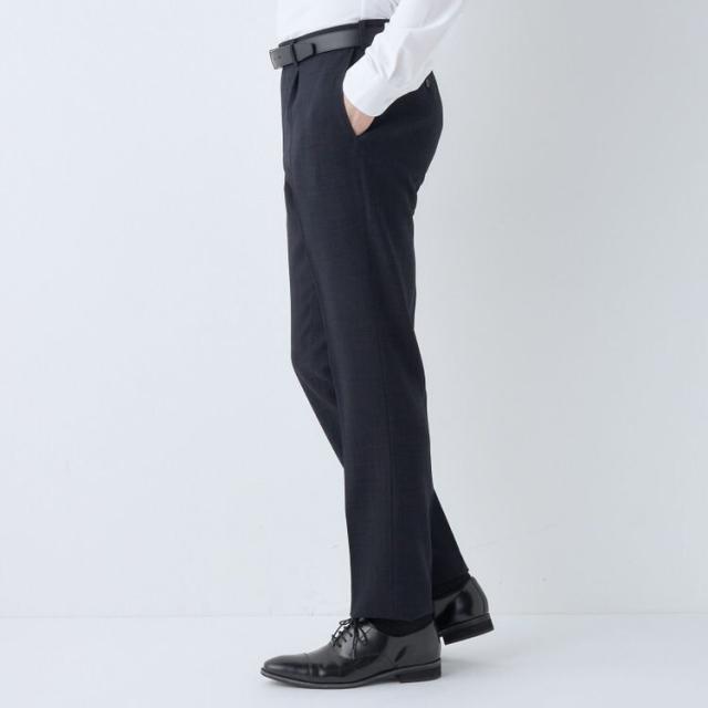 スーツセレクト（SUIT SELECT）/【洗えるテーパードパンツ】ワンタック スラックス ネイビー無地 撥水加工 ※裾上げ済み仕様_3