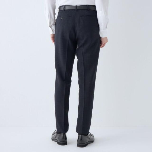 スーツセレクト（SUIT SELECT）/【洗えるテーパードパンツ】ワンタック スラックス ネイビー無地 撥水加工 ※裾上げ済み仕様_4