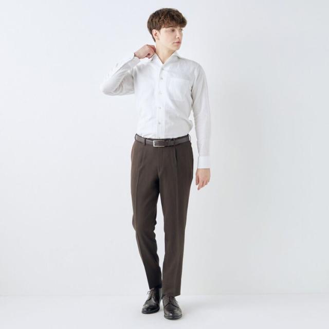 スーツセレクト（SUIT SELECT）/【洗えるテーパードパンツ】ワンタック スラックス ブラウン無地 撥水加工 ※裾上げ済み仕様_1