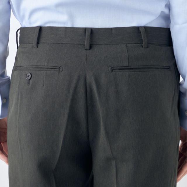 スーツセレクト（SUIT SELECT）/【洗えるテーパードパンツ】ワンタック スラックス カーキ無地 撥水加工 ※裾上げ済み仕様_6