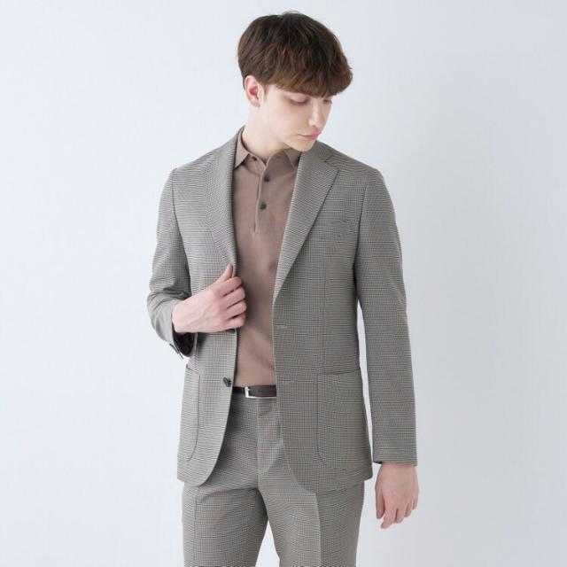 スーツセレクト（SUIT SELECT）/【洗える2釦ジャケット】グレー千鳥×ブラウン ストレッチ素材 冷感作用あり