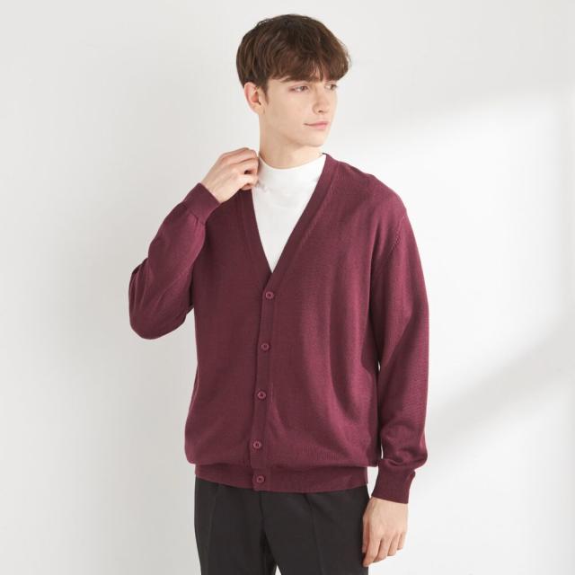 スーツセレクト（SUIT SELECT）/【洗えるニットカーディガン】メリノウール100％使用 ワインレッド マシンウォッシャブル