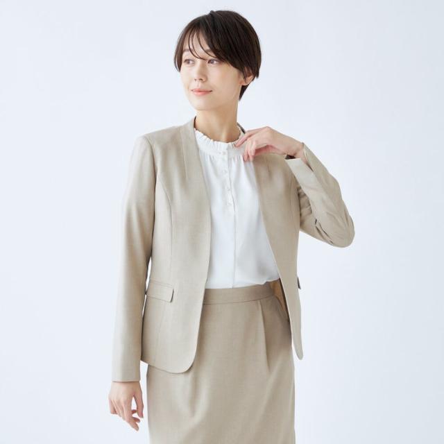 スーツセレクト（SUIT SELECT）/【オールシーズン】ノーカラージャケット レディース ベージュ ウォッシャブル セットアップ商品