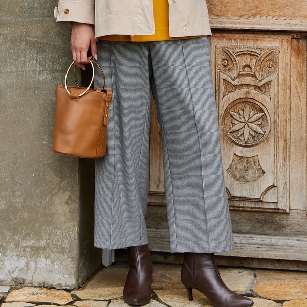 ミゼール（missel）/[あったか素材]両面起毛ピンタック千鳥柄ワイドパンツ