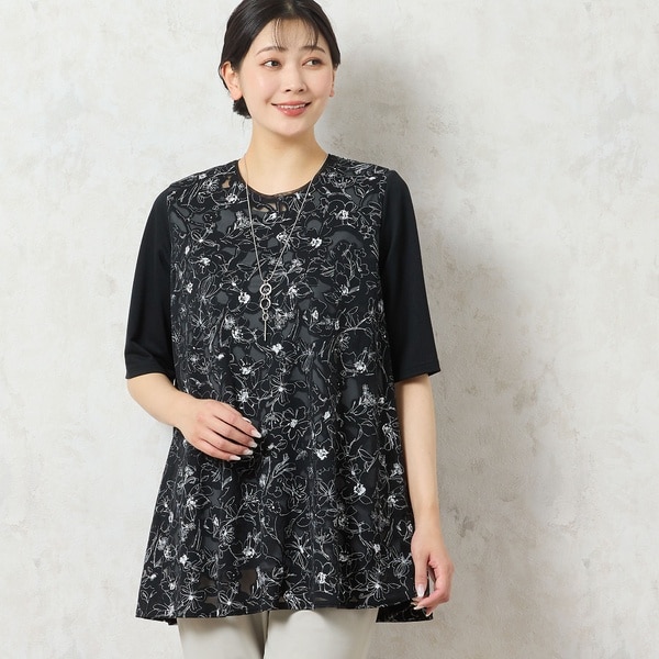 ミゼール（missel）/【洗える・日本製】モノトーンフラワーチュニック