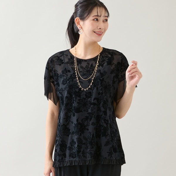 ミゼール（missel）/【洗える・日本製・3L/4Lサイズあり】花柄チュールプルオーバー