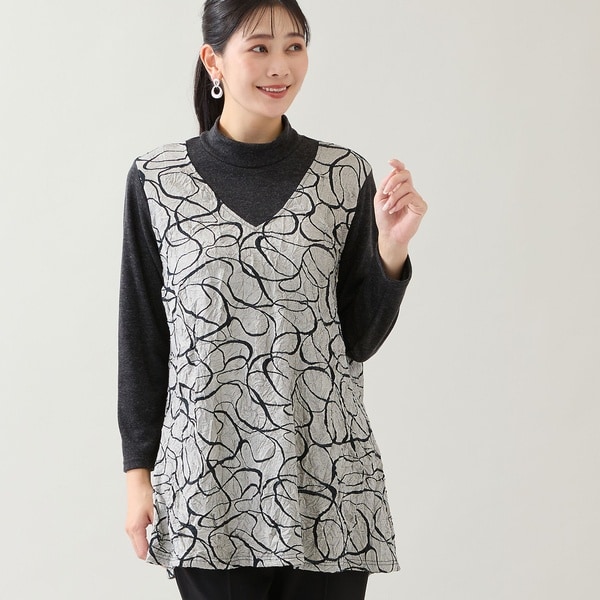 ミゼール（missel）/【洗える・日本製・3L/4Lサイズあり】リボン柄ジャカードカットソー