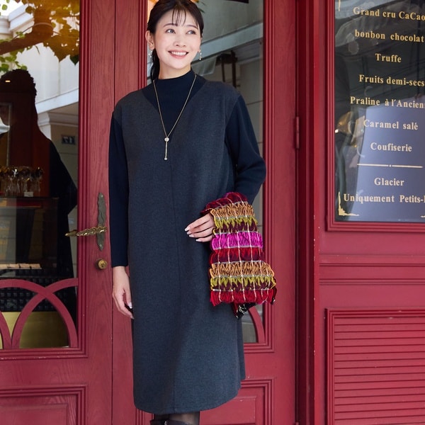 ミゼール（missel）/【3L/4Lサイズあり】綿混ジャージー レイヤード風ワンピース