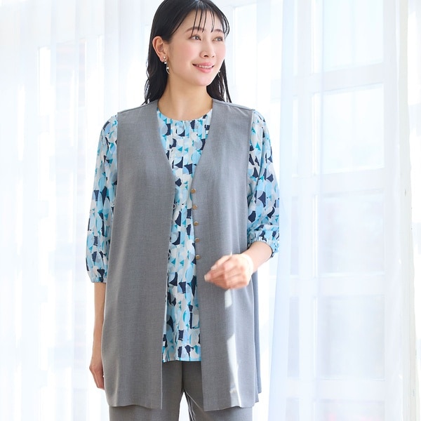 ミゼール（missel）/【洗える・セットアップ可・L〜4Lサイズ】メタルボタンロングジレ