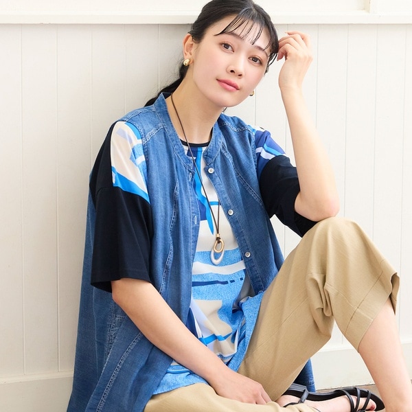ミゼール（missel）/【洗える・L〜4Lサイズ】デニムガーゼAラインベスト