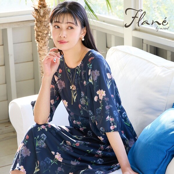 ミゼール（missel）/【洗える・WEB限定カラー・M〜3Lサイズ】ボタニカルフラワーワンピース