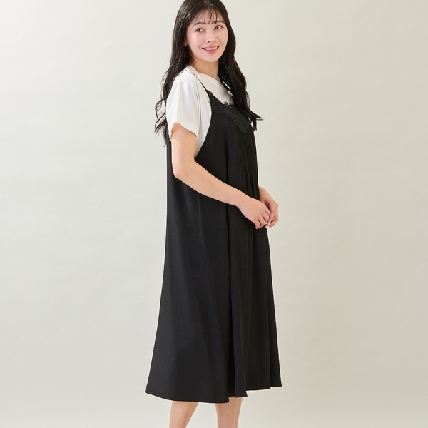 ミゼール（missel）/【洗える・体型カバー・M〜3Lサイズ】レーストリムキャミワンピース（ブラック）_3