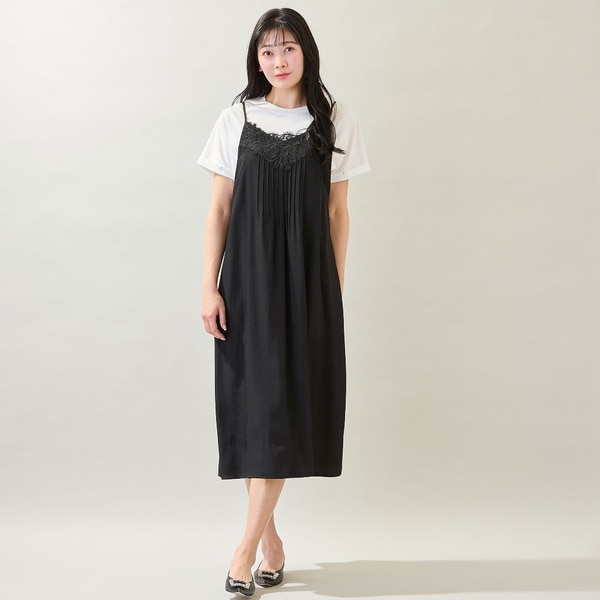 ミゼール（missel）/【洗える・体型カバー・M〜3Lサイズ】レーストリムキャミワンピース（ブラック）_8